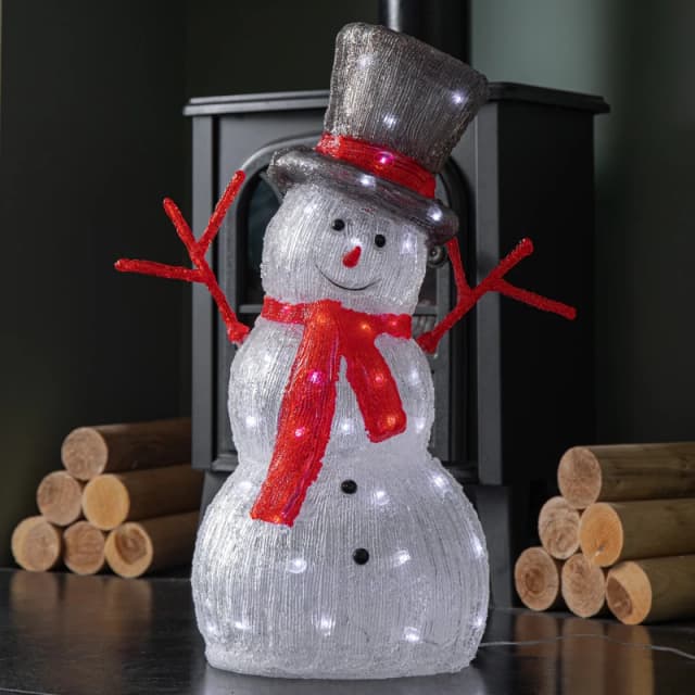 55cm Light up Acrylic Christmas Snowman with Top Hat & Scarf with White LEDs