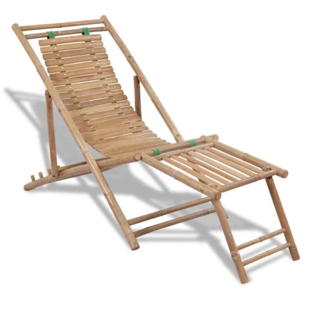 Bamboo Deck Chair with Footrest Furniture Patio Garden Beach Yard Outdoor