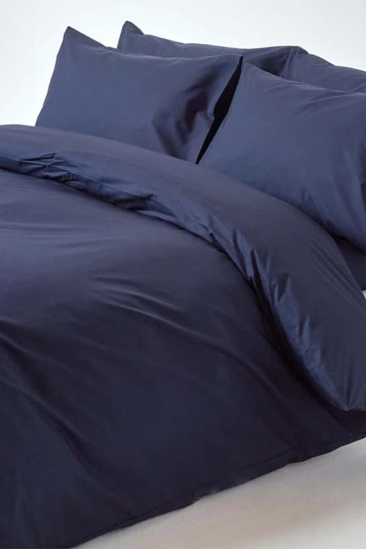 Homescapes Navy Blue Egyptian Cotton Duvet Cover With Pillowcases 200 Tc, King