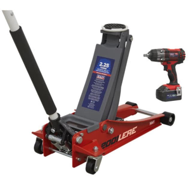 Sealey 2.2 Tonne Trolley Jack and 18v Cordless Impact Wrench Combo Kit 2001LERECOMBO Colour: Red
