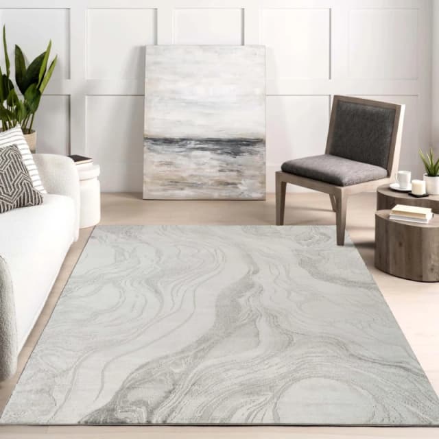 Novu Modern Abstract Living Room Area Rug Metallic Sheen- Stream Grey 120Cm X 170Cm