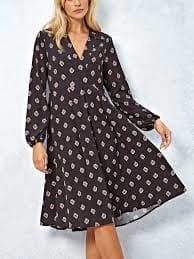 James Lakeland Black V Neck Collar Dress - 8 - brown