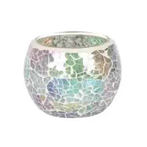 Small Light Blue Iridescent Crackle Candle Holder