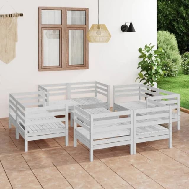 VIDAXL 9 Piece Garden Lounge Set White Solid Pinewood Vidaxl 8720286683156