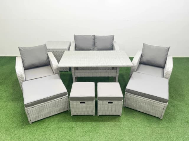Fimous PE Rattan Lounge Sofa Set 8 Seater Outdoor Garden Furniture Sets in Light Grey Light Grey Unisex
