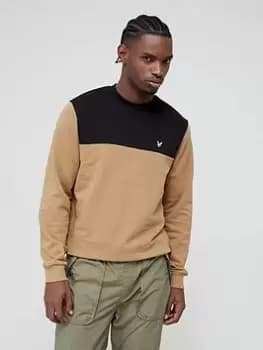 Lyle & Scott Contrast Yoke Crew Neck Sweatshirt - Camel, Camel Size M Men