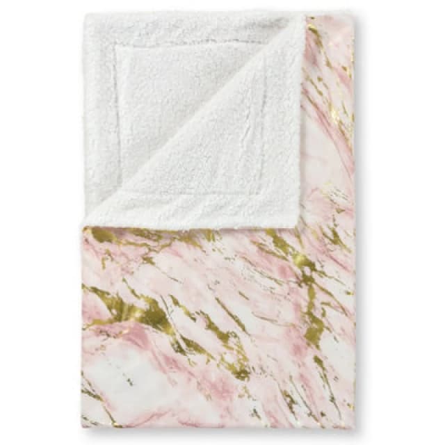 Velosso Sophisticated Velvet Throw Blanket With Sherpa Backed Warm Lining, Metallic Marble Design, 100Cmx150Cm - Pink