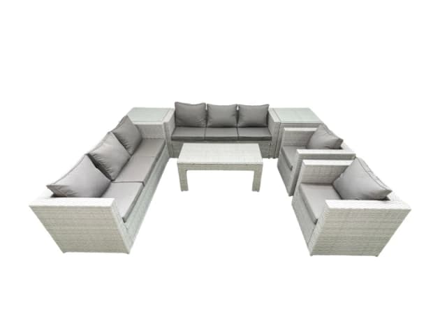 Fimous Outdoor Garden Furniture Rattan Sofa Set with 2 Armchairs Oblong Coffee Table 2 Side Tables Light Grey Mixed Light Grey