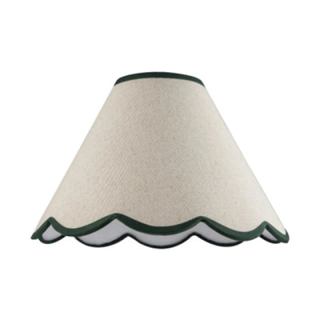 Happy Homewares Scallop Edge Natural Textured Linen Coolie Lamp Shade With Green Trims