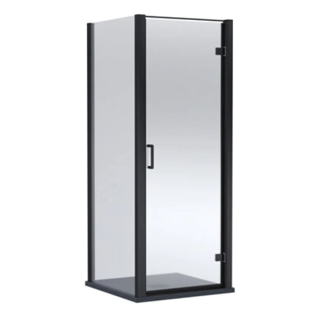Balterley Hinged Shower Door & Slimline Tray: 800x800mm Matt Black in Black Unisex