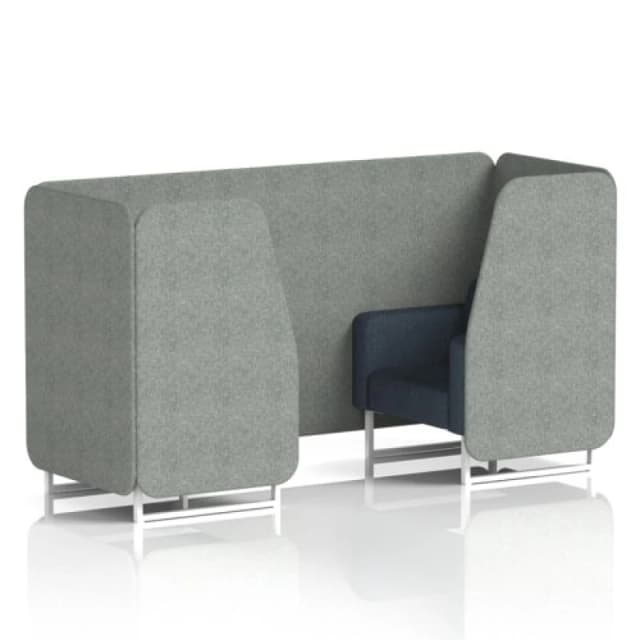 Brixworth 2 Seater Office Booth with Front Panel - White Legs in Rivet Fabric - Prime Panels and Crucible Sofa