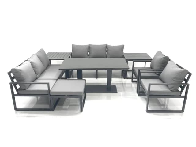 Fimous Garden Sofa Set Aluminium Furniture Rising Dining Tabe Set with 2 Chair Big Footstools 2 Side Tables Dark Grey Dark Grey Unisex