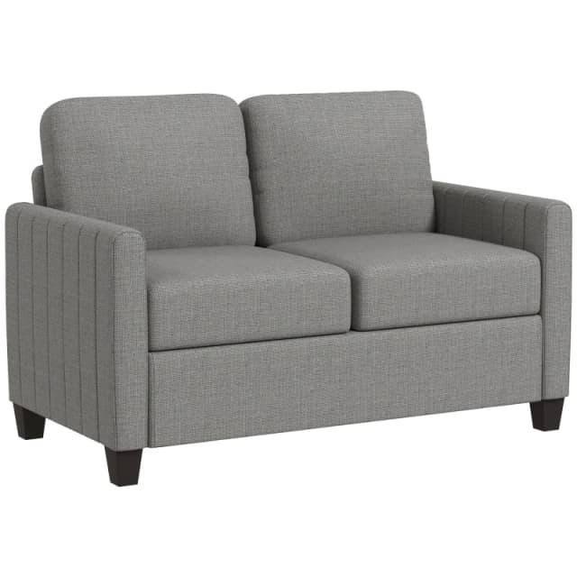 HOMCOM 2 Seater Sofa, Channel Tufted Modern Fabric Couch, Upholstered Loveseat with Spring Cushion Light Grey 83B-050V70LG