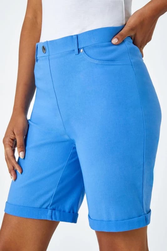 Roman Womens Turn Up Stretch Shorts in Light Blue Size: 22 Light Blue Female 22