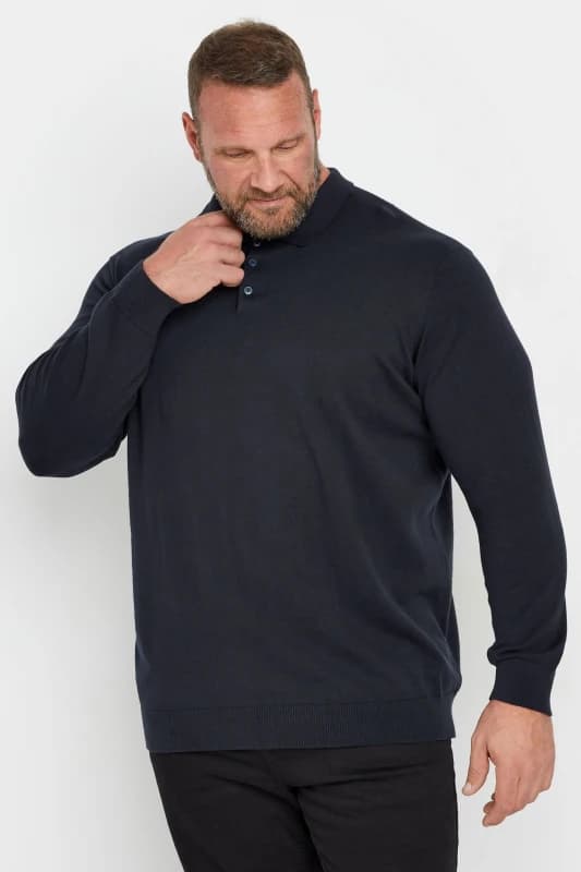 BadRhino BadRhino Men Knitted Long Sleeve Polo Shirt in Dark Navy Size: 5-6X-Large Dark Navy 5-6XL Male 5063111863051