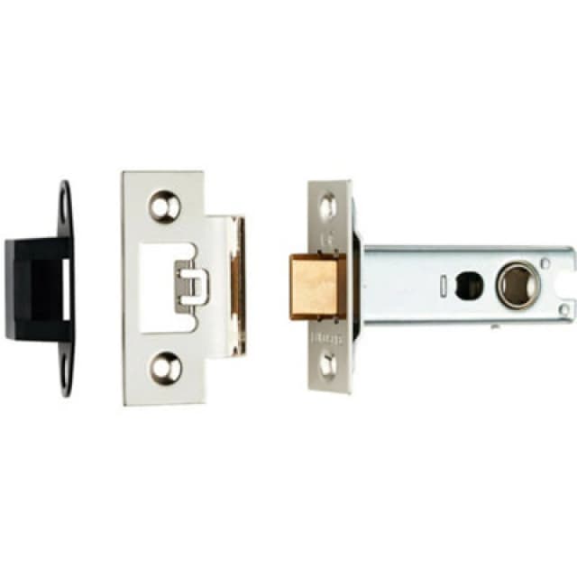 Loops 76mm Heavy Sprung Tubular Door Latch 8mm Follower Square Forend Nickel Plated Metallics unisex