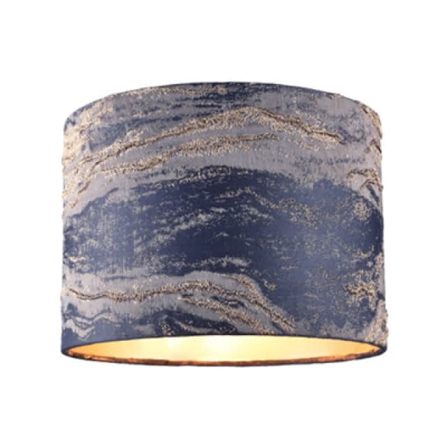 Happy Homewares Navy Blue Jacquard Cotton Lamp Shade With Gold Leaf Foil Wavy Decor