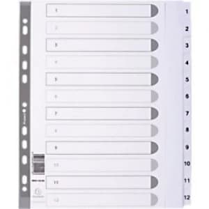 Guildhall Numerical Dividers MWD1-12Z-EW A4+ White 12 Part Card 1 to 12
