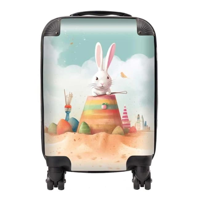 Warren Reed - Designer White Rabbit On A Beach Holiday Suitcase in Yellow Size: Large Yellow Unisex Large