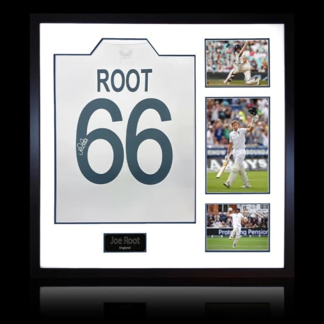 The Fan Cave Joe Root Signed England Test Shirt Elite Frame White unisex 820mm x 82