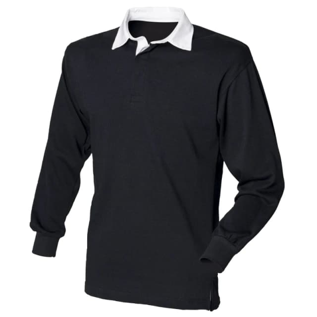 Front Row Long Sleeve Classic Rugby Polo Shirt in Jet Black Size: XS Jet Black Unisex XS