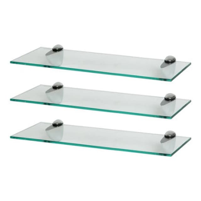 Harbour Housewares 3X Floating Glass Shelves - 50Cm - Silver Brackets - Bathroom Shower Storage Vanity Display Unit Shelf