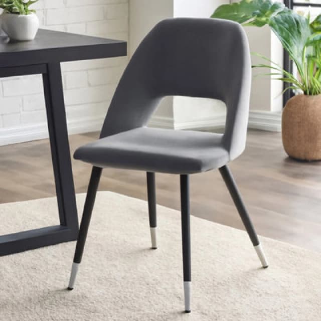 Orsina Grey Velvet Dining Chair, Velvet Upholstered Accent Dining Table Chair, Tapered Back Living Room Chair