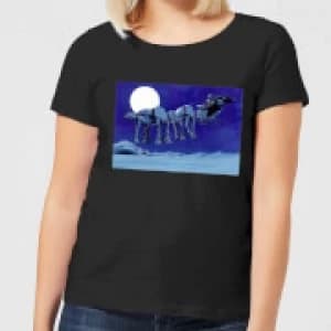 Star Wars AT-AT Darth Vader Sleigh Womens Christmas T-Shirt - Black
