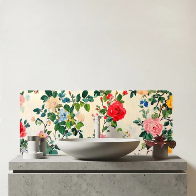 Warren Reed - Designer Collection Of Summer Garden Flowers Glass Bathroom Splashback Multicolor Unisex