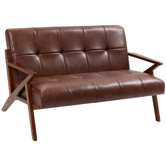 HOMCOM HOMCOM Compact Small Sofa with Solid Wood Frame, Vintage 2 Seater Sofa Brown Brown 2 Seater Unisex 5063603507685