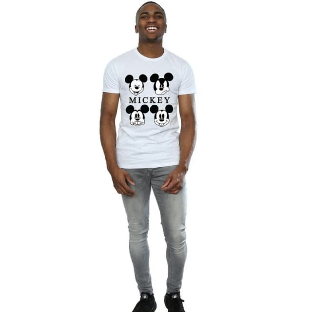 Disney Men Four Heads Mickey Mouse Cotton T-Shirt in White Size: Small White S Male 5063377446395