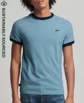 Superdry Mens Organic Cotton Ringer T-Shirt Light Blue / Halifax Blue Grit - Size: L