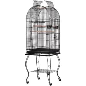 PawHut Large Metal Bird Cage Aviary Budgies Finch Cockatiel Birds Stand Feeding Station Stand w/ Wheels 51L x 51W x 137H cm