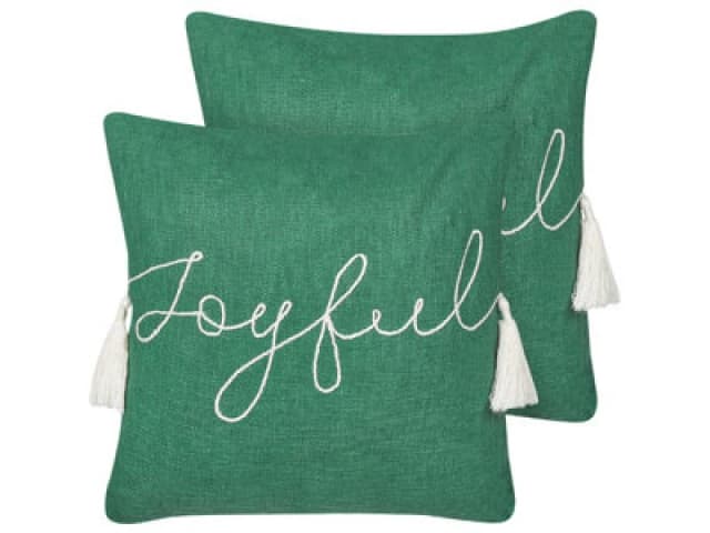 Beliani Set Of 2 Decorative Cushions Elettaria Cotton 45 X 45cm Green Christmas Motif