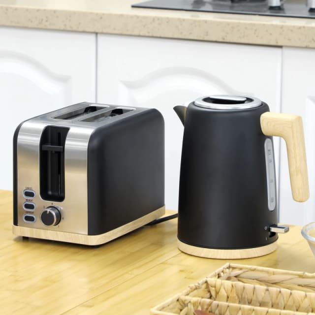 HOMCOM 1.7L Electric Fast Boil Kettle and 2 Slice Toaster Set Black