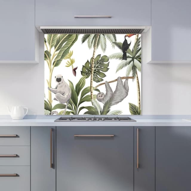 Warren Reed - Designer Tropical Sloths Kitchen Splashback in Green Size: 600mm x 600mm Green Unisex 600mm x 600mm