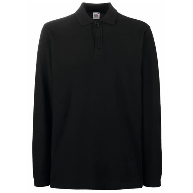 Fruit Of The Loom Fruit of the Loom Men Premium Long Sleeve Polo Shirt in Black Size: Small Black S Male 5055747700077