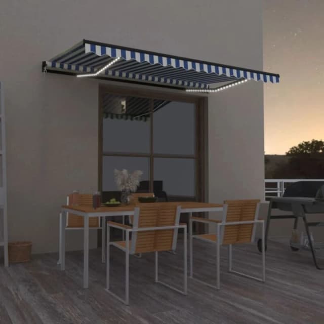VIDAXL Manual Retractable Awning with LED 400x350cm Blue and White Vidaxl 8720286395059