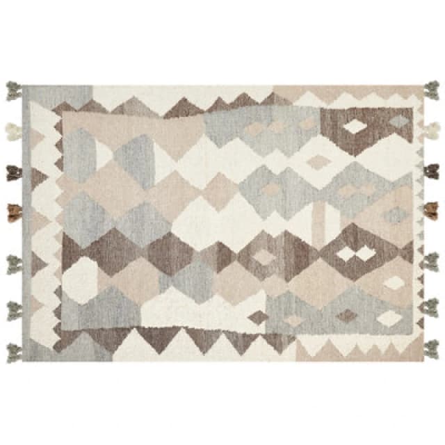 Beliani Rug Aralez Beige 160 X 230 Cm Wool Kilim