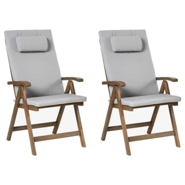Beliani Set Of 2 Garden Chairs With Cushions Amantea Premium Acacia Wood Light Grey