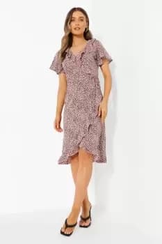 Woven Animal Print Ruffle Midi Dress