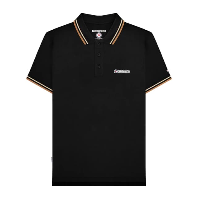 Lambretta Lambretta Men SS25 Twin Tip Polo Shirt in True Black Size: Medium True Black M Male 5063703660822