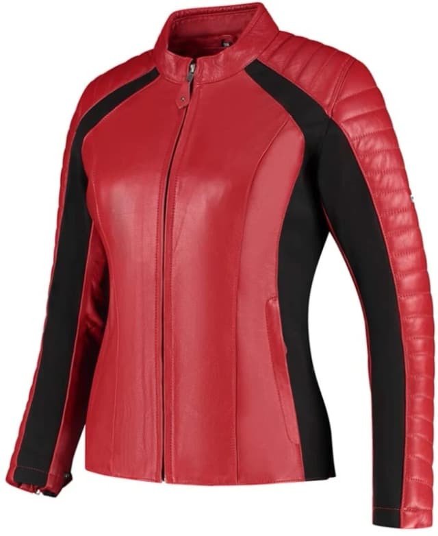 Rusty Stitches Donna Ladies Motorcycle Leather Jacket, black-red, Size 36 for Women