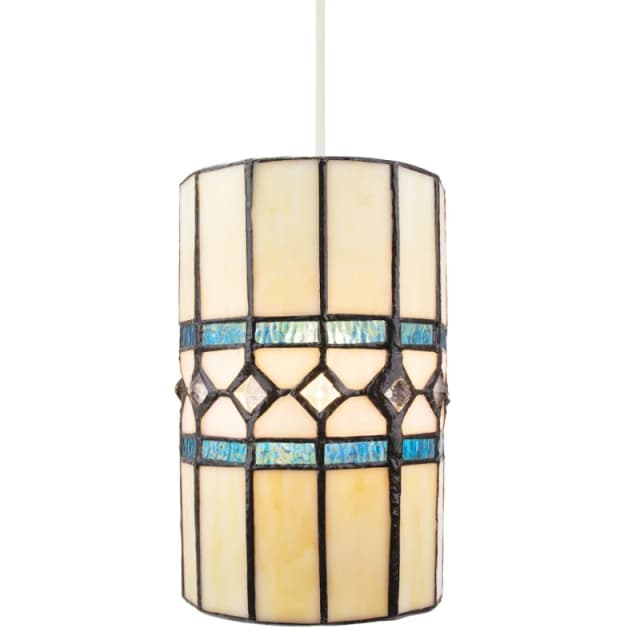 Happy Homewares Contemporary Amber Glass Tiffany Pendant Light Shade with Bright Teal Strips Teal Unisex