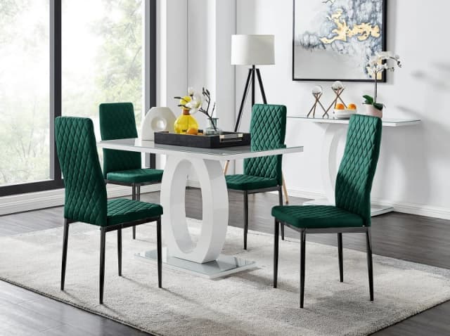 FurnitureboxUK FurnitureboxUK Giovani 4 Grey Dining Table & 4 Velvet Milan Black Leg Chairs in Green Green One Size Unisex 5056657146597