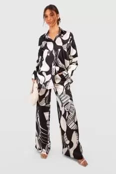 Mono Abstract Print Relaxed Fit Wide Leg Trousers
