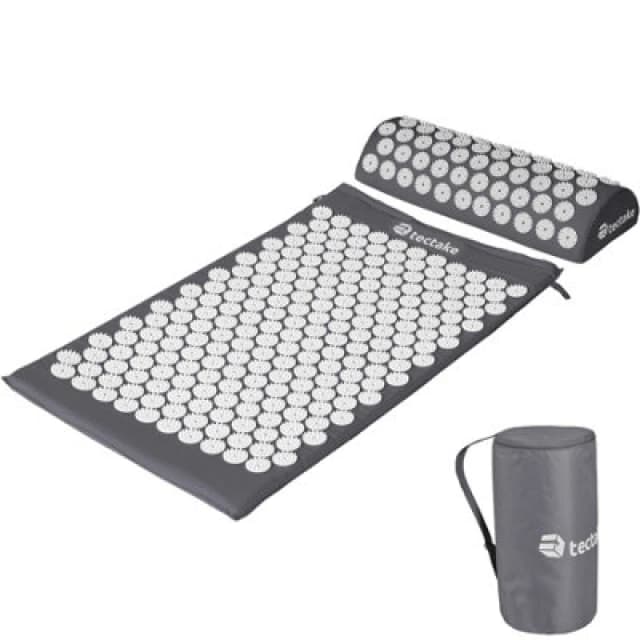 Tectake Acupressure Mat - Muscle Tension Reliever Set With Mat, Cushion And Bag - Grey