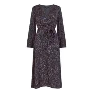 Mela London Navy Satin Dash Print Midi Dress - Blue