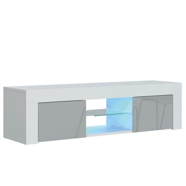 Mex Furniture LTD TV Unit with LED Lights & Gloss Doors / 130cm in Light Grey Light Grey Unisex