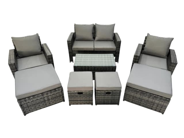 Fimous 8 Seater Wicker PE Rattan Furniture Outdoor 4 Stools Set in Dark Grey Dark Grey Unisex